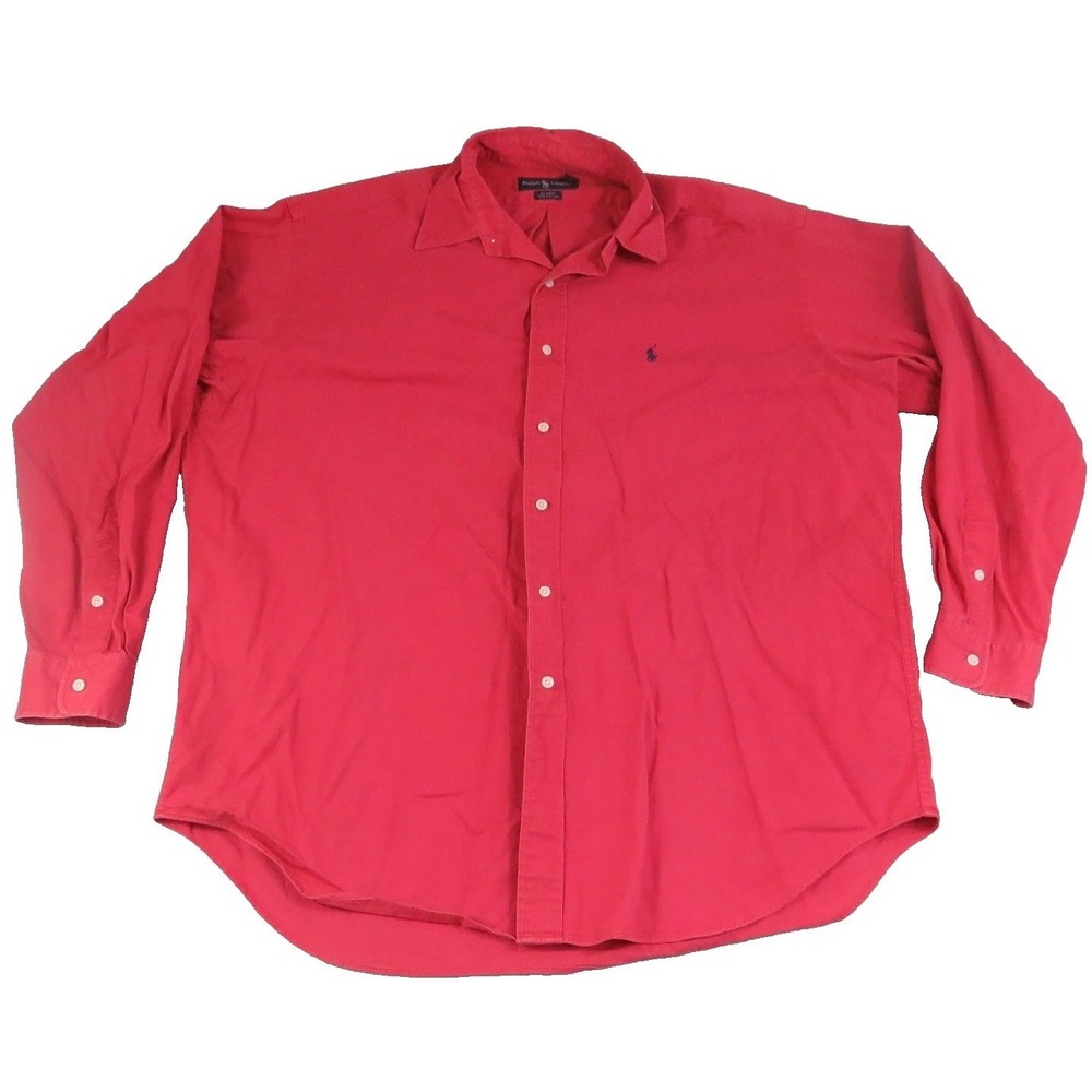 Ralph Lauren Blaire‎ Shirt Cotton Button Down Mens XL Red Long Sleeve Black Pony